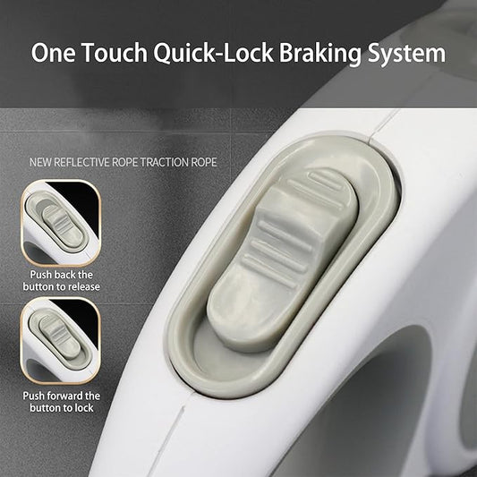 Retractable Dog Leash, Heavy Duty Reflective Nylon Tape Lead 16 ft Long, up to 110lbs, One-Handed Brake, Lock, Automatic Telescopic Dog Tape, Non-Slip Handle (Black, Large)