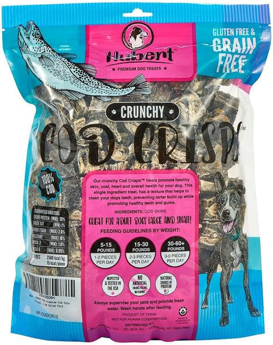 Hubert Pet Premium Cod Skin Crisps - Single Ingredient Natural Dog Treats for All Breeds, No Artificial Anything - 1.5 lbs Bag
