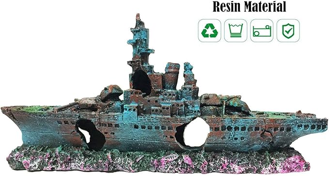 SLOCME Aquarium Shipwreck Decorations Fish Tank Ornaments - Resin Material Sunken Ship Decorations, Eco-Friendly for Freshwater Saltwater Aquarium Betta Fish Decorations