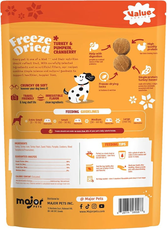 MAJOR PETS Freeze Dried Turkey & Pumpkin,Cranberry Dog Treats,Single Protein, All Natural,Help with Digestion,Grain Free,Healthy Training Treats or Meal Topper for All Dogs-5 Ounce,(Pack of 1)