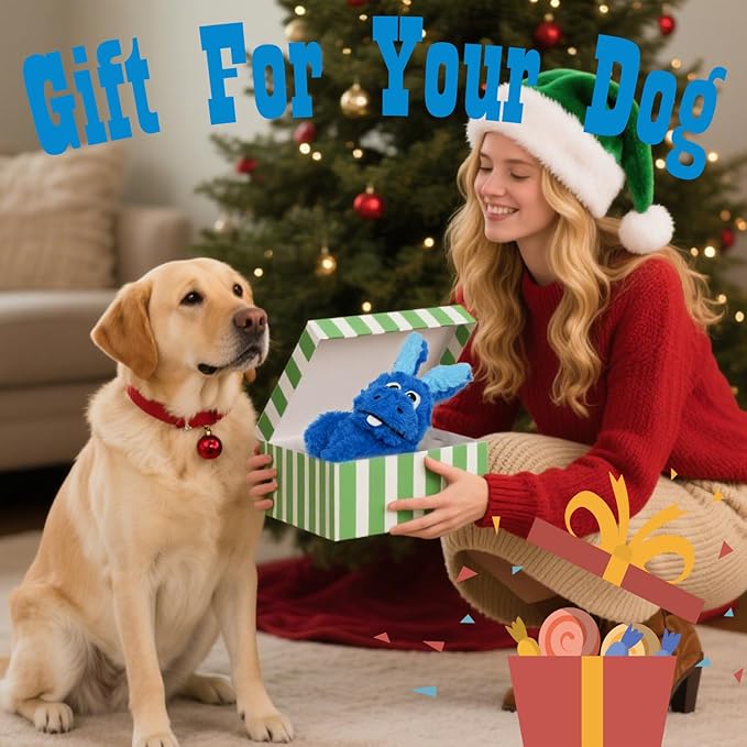 Donkey Squeaky Dog Toys to Keep Them Busy, Stuffed Plush Dog Toy Birthday Gift Crinkle Pet Puppy Tug Toy for Small Medium Large Dogs(Blue)