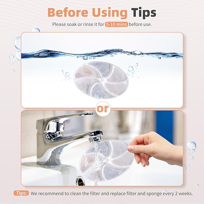 6 Set Cat Water Fountain Replacement Filter Only for KWUY 7L/236oz/1.8Gal Stainless Steel Cat Water Fountain, DYSJ01 Battery Operated Cordless Automatic Pet Water Dispenser