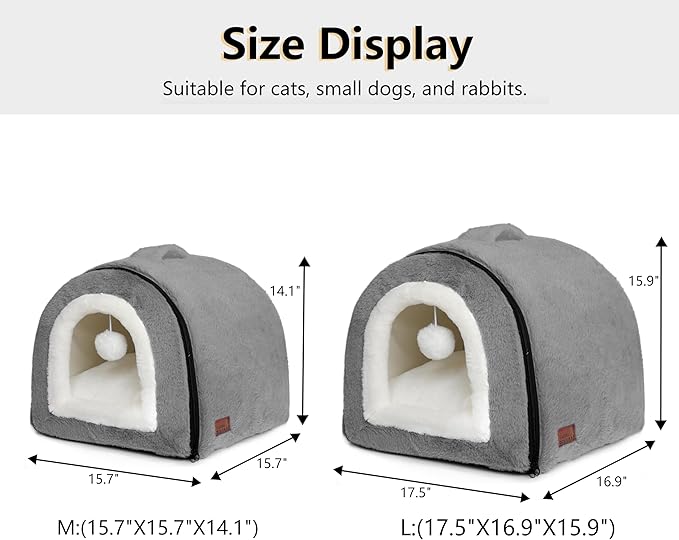 Cat Bed for Indoor Cats,Foldable cat cave,Anti-Slip & Water-Resistant Bottom,cat Houses for Indoor Cats or Small Dogs, Kitten Tent, Rabbit Bed,2 in 1 pet Bed (Dark Grey)