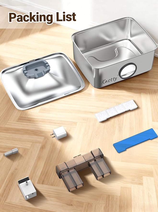 Kastty 15L/4 Gal Dog Water Fountain, Stainless Steel Large Pet Water Fountain with Water Level LED Light, Quiet Automatic Dog Water Bowl Dispenser for Dogs Inside Easy Cleaning FS79