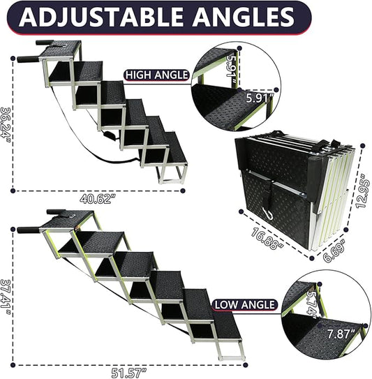 PENSUN Dog Ramps for Small & Big Dogs Portable Folding Pet Stairs with Nonslip Surface Foldable Truck Ramp Stairs for Car, SUV and Trucks, Supports Up to 250LBS, 6 Steps