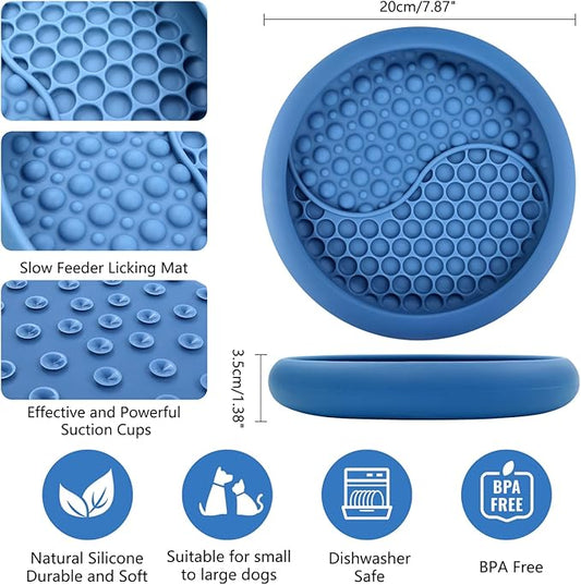 Dog Lick Bowl, Non-Slip Dog Slow Feeder Licking Mat Treat Dispenser, Interactive and Enrichment Toys, Boredom & Anxiety Reducer, BPA Free Silicone (Dark Blue, Large)