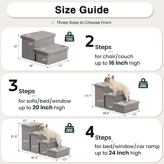 Love's cabin Dog Stairs with Storage 13" H,Foldable Pet Stairs for Small Medium or Large Dogs,Cat Puppy Steps Ramp with Zip up to 150 lbs(Solid Grey,2 Steps no Condo)