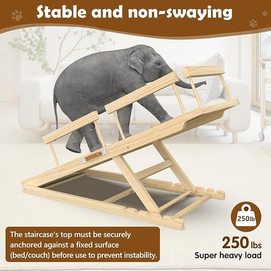 Dog Ramp for Couch, Bed or Car, Wooden 55" Long Pet Stairs for Small & Large Old Dogs & Cats, Hold up to 250lb, 6 Adjustable Height from 19.68" to 27.55" Portable Doggie Steps, Excellent Traction