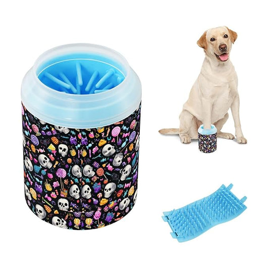 Dog Paw Cleaner Cups for Dogs Pets Foot Washer Paw Scrubber for Medium Small Cats Dogs Cleaning Cup Halloween Colorful Skulls Lollipops
