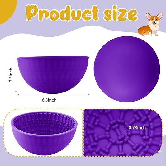 Patelai 2 Pcs Dog Enrichment Lick Bowls Silicone Freeze Bowls Interactive Cat Licking Mats Slow Feeders for Pet Oral Health Boredom Anxiety Relief, Wobble or Stay Put(Green, Purple,Bone)