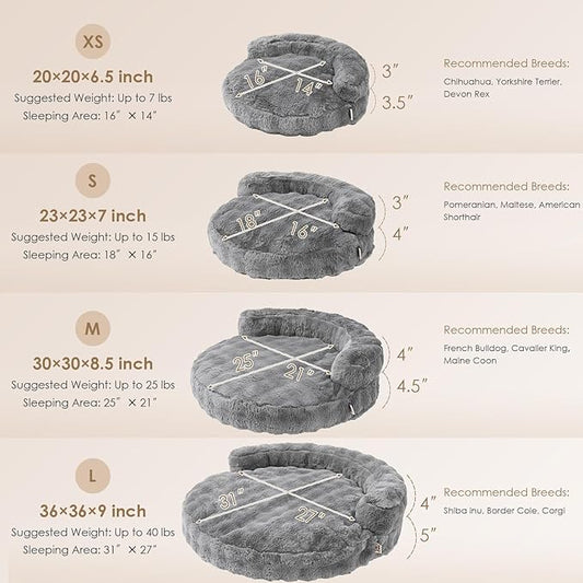 EHEYCIGA Small Dog Bed and Cat Couch - Fluffy Faux Rabbit Fur Pet Sofa with Washable Removable Cover, Waterproof and Non-Slip, 26 Inch, Grey