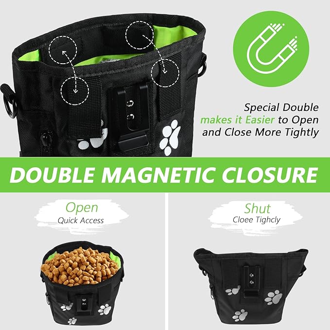 Dog Treat Pouches for Pet Training, Treat Pouches for Pet Training,Large Dog Treat Training Pouch and Dog Clicker,Dog Training Treat Pouch Built-in Poop Bag Dispenser-Black Pattern.
