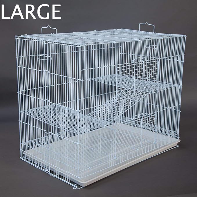 Large 3-Level Easy Foldable Chew-Proof with Tight 3/8 Inch Bar Spacing Shelves & Ladders for Ferret Chinchilla Sugar Glider Rats Mice Gerbil Mouse Metal Travel Carrier Cage Easy Clean Pull Out Tray