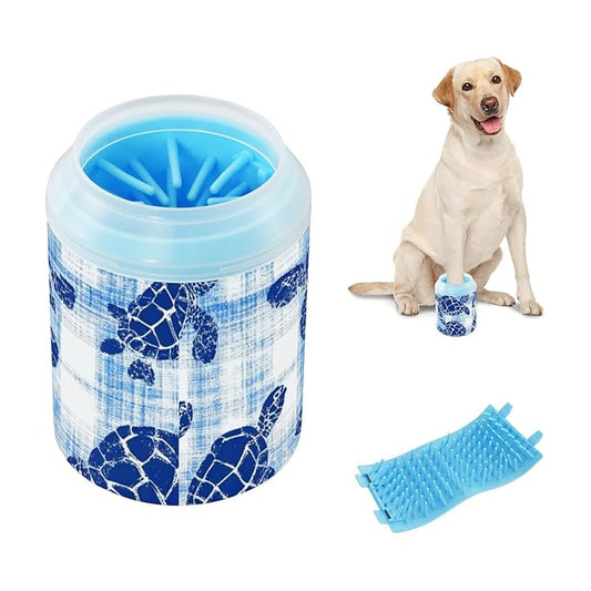 Dog Paw Cleaner Cups for Dogs Pets Foot Washer Paw Scrubber for Medium Small Dogs Cats Cleaning Cup Blue Sea Turtle Tie Dye