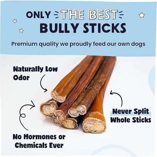 Pawstruck All-Natural 12" Bully Sticks for Dogs - Long Lasting, Rawhide-Free, Low Odor & Grain-Free Dental Chew Treat - Healthy Single Ingredient, 100% Real Beef - 1 lb Bag