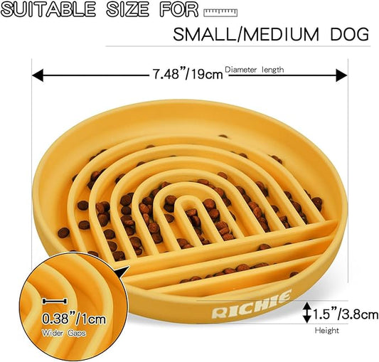 Slow Feeder Dog Bowls with Suction Cups, Silicone Puzzle Bowl for Slow Eating, Pets Slow Feeder Non-Slip Design Dishwasher Microwave Safe for Small Medium Dogs, Yellow
