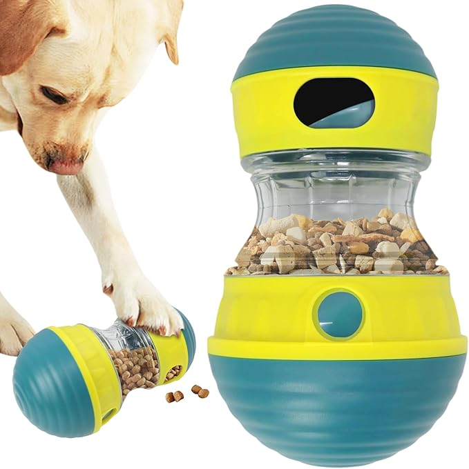 Interactive Dog Toys to Keep Them Busy, Puppy Puzzle Adjustable Food Dispenser Slow Feeder, Enrichment Treat Dispensing Toy Ball for Large/Medium/Small Breed Dogs Pet Gift, Yellow