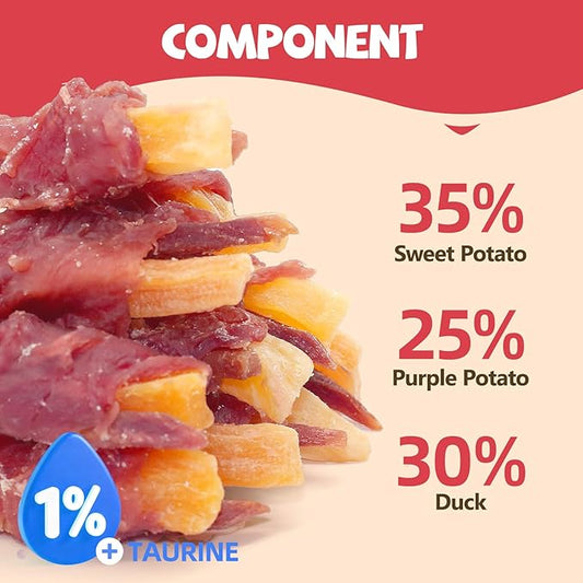 Dog Treats Duck Wrapped Yellow Purple Sweet Potato Chews for Dogs Jerky Dental Care Treats. High Protein Healthy Suitable for Small Medium and Large Dogs for Eating Training Rewards. 14.11 Oz