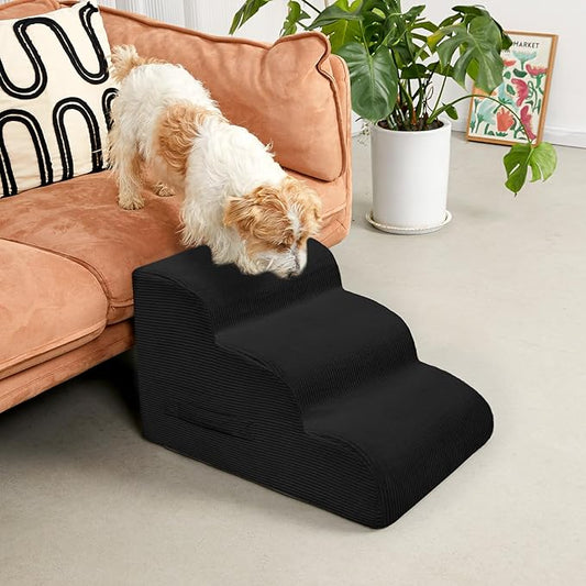 Dog Steps for Small Dogs, 4-Step Pet Ramp Stairs for High Beds and Sofa, Non-Slip Pet Stairs for Small Dogs and Cats, Removable and Easy to Clean Cover, Black