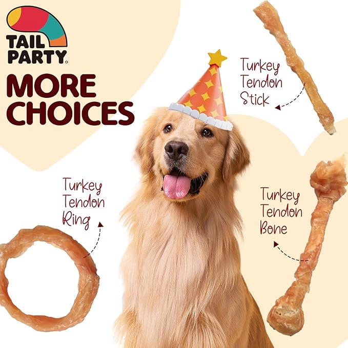TailParty Turkey Tendons for Dogs, 1 lb, All-Natural Dental Chew Sticks, Rawhide Alternative, Long-Lasting Training-Reward Treats for Health-Conscious Pet Owners, Jumbo Pack (40 Strips/Pack)