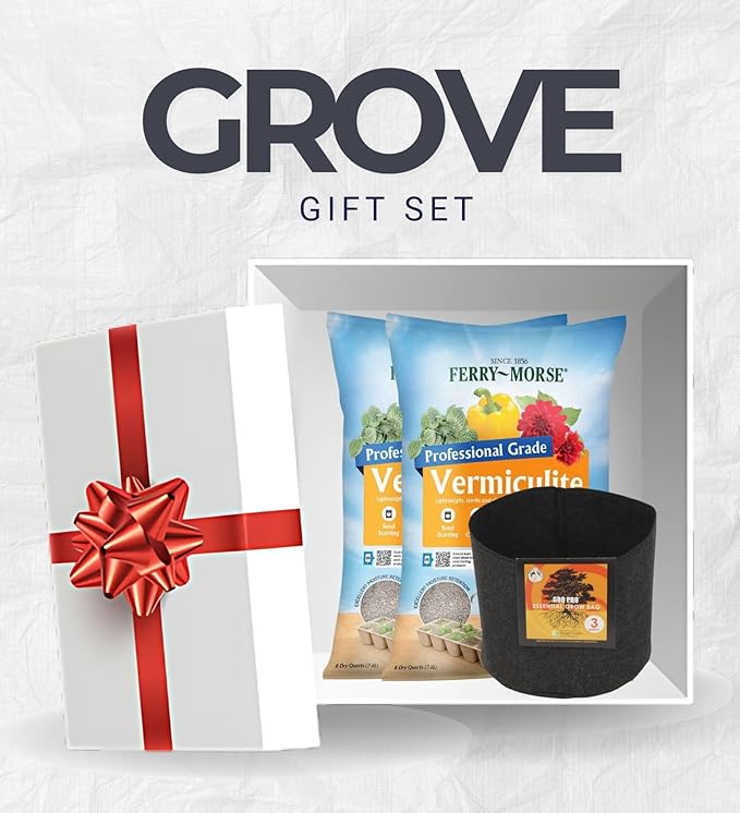 GROVE Chunky Perlite for Plants Indoor Bundle with Grow Bag Planter Black β Lightweight Mineral Soil Additive for Drainage, Aeration & Moisture Retention β Gift Set (3 Items)