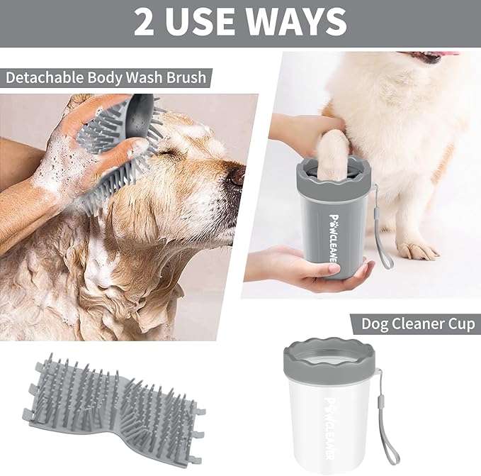 Professional 7 in 1 Dog Paw Cleaner for Dogs & Cats - Includes 1 Portable Paw Washer, 1 Bath Brush, 2 Dog Toothbrushes and 3 Absorbent Towels Note: Fits Paws 1.5 to 2.5 Inches Wide (Medium, Grey)