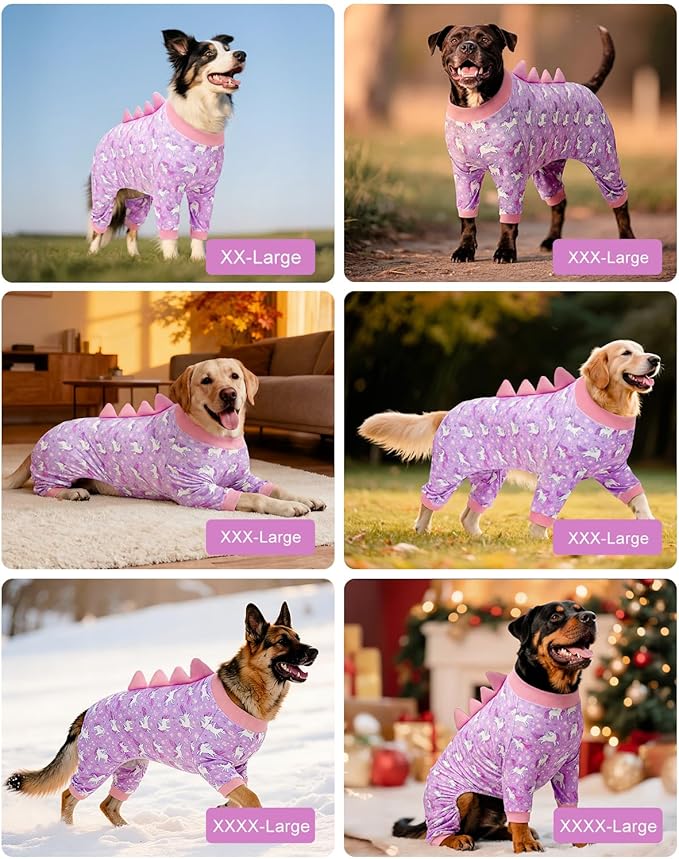 CuteBone Dinosaur Costume Dog Pajamas, Stretchy Spandex Crystal Velvet Sleepwear Coat for Small Dogs, Soft & Warm Pet Outfit Clothes for Cold Weather, Cozy Pullover Design COSP11-3XL