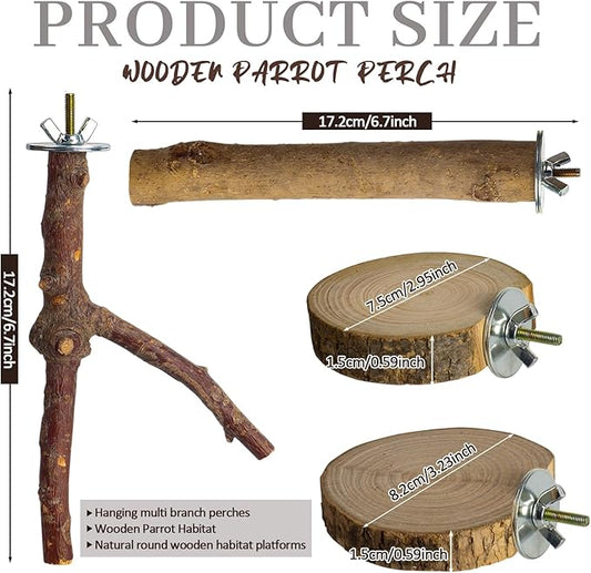 8 Pack Natural Wood Bird Perches, Parrot Perch Stand Bird Cage Accessories for Budgerigar Cockatiels, Conures, Lovebirds