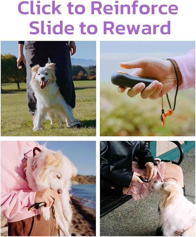 Dog Treat Pouch & Clicker Dog Trainer, Puppy Essentials Dual Use 2 in 1 Dog Clicker for Training - Durable, Light (2.36 oz), Easy to Clean & Handle, Innovative Design, Purple - Click Design