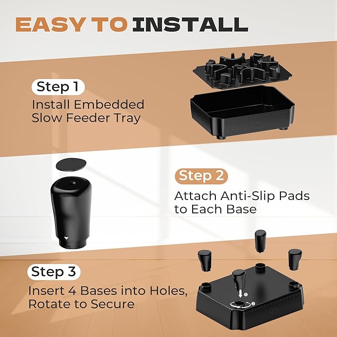 UPSKY Slow Feeder Dog Bowl, 2-in-1 Raised Dog Bowl with Anti-Choking Maze Puzzle, 2-6 Cups Pet Food for Small & Medium Breeds, Interactive Pet Feeder to Slow Eating, Reduce Boredom Black