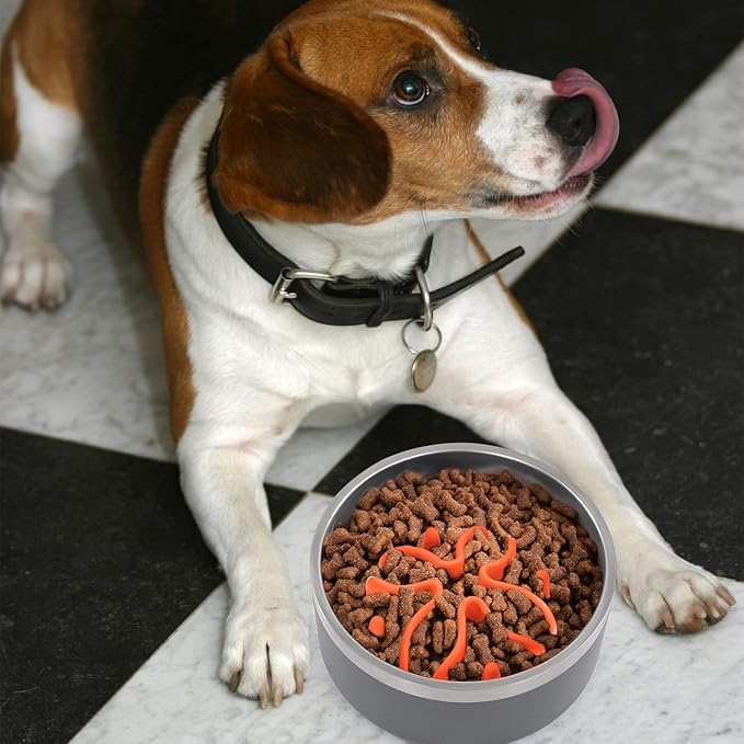 Jaoul Slow Feeder Dog Bowls Insert, Puzzle Slow Feeder Insert with 51 Octopus Suction Cups for Medium Large Size Dog Food Bowl Over 6.5" Wide (Orange)