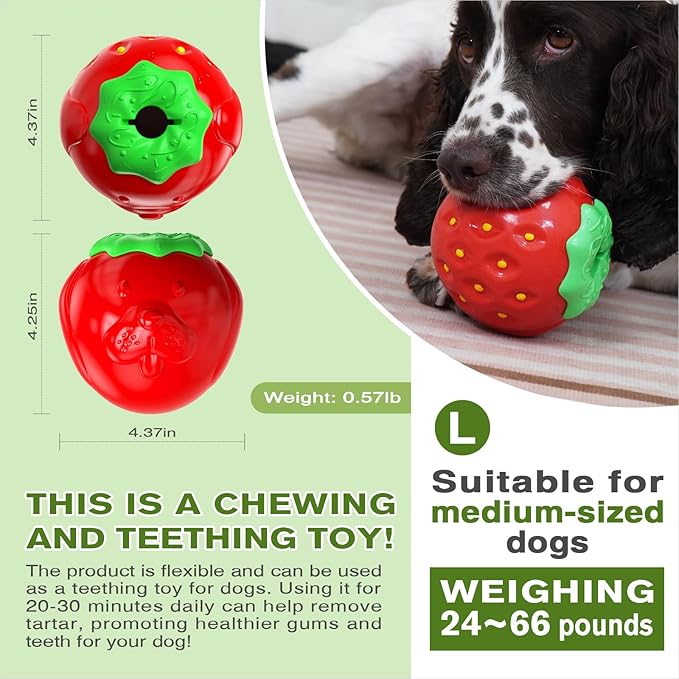 3 in 1 Large-Size Strawberry Dog Fillable Lick Treat Toy,Long-Lasting Ultimate Boredom Buster, Kibble Dispenser Food Ball & Dogs Chew Toys BPA-Free