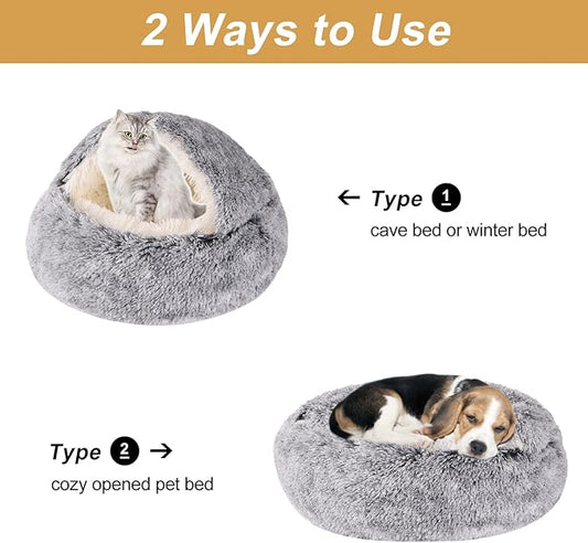 Hooded Dog Bed for Small Dogs, Nest Dog Beds, Washable Cute Cat Cave Bed, Cozy Nook Pet Bed for Dogs or Cats, Anti-Slip Puppy Bed Fits up to 22 lbs Pets(Grey, 20" x 20")