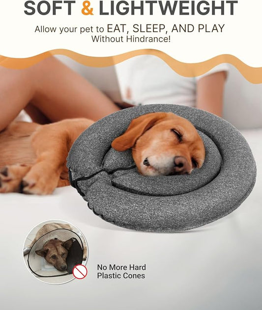 MIDOG Dog Cone Collar for Large Medium Dogs, Soft Inflatable Dog Cone Alternative After Surgery, Adjustable Protective Recovery Cone - Patented Alternative E Collar Does Not Block Vision (Gray,XS)
