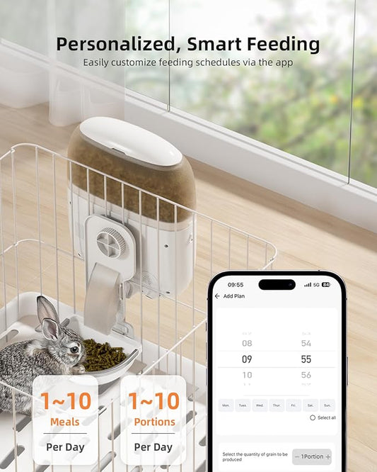 Sandpoy Hanging Automatic Rabbit Feeder with 1080P Camera, 62oz Storage, Multiple Pet Cage Compatibility, Customized Feeding Schedule- Perfect for Ferrets, Cats, Guinea Pigs, Chinchilla and Hedgehog