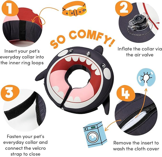 BENCMATE Inflatable Dog Cone Collar Alternative, Soft Dog Cone for Small Medium Large Dogs and Cats, Neck Recovery ECollar Donut Collar After Surgery (Small, Orca)