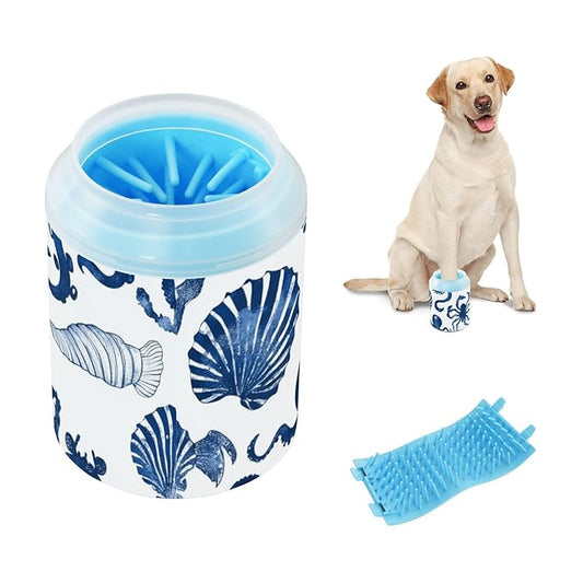 Dog Paw Cleaner Cups for Dogs Pets Foot Washer Paw Scrubber for Medium Small Dogs Cats Cleaning Cup Octopuses Crabs and Seashells Blue