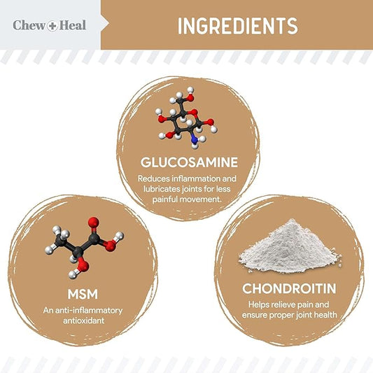 Dog Glucosamine Chews, 90 Count - Hip and Joint Supplement for Dogs - MSM, Chondroitin for Joint and Cartilage Health - Puppies and Seniors, Small and Large Breeds, Peanut Butter Flavor