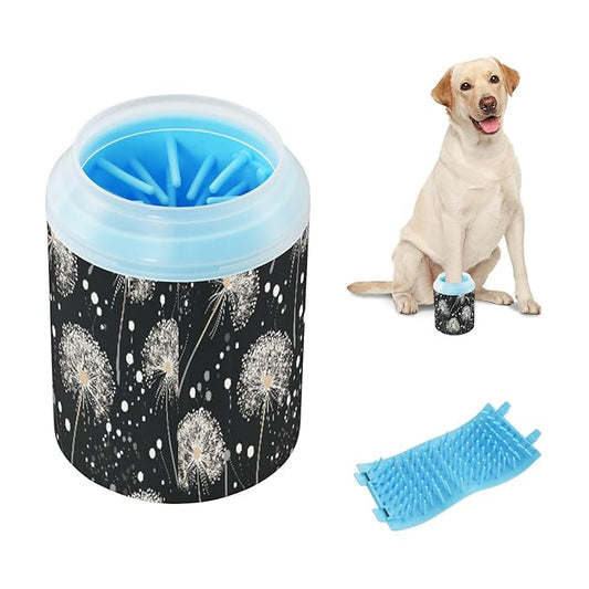 Dandelion Pattern Dog Paw Cleaner Cup - Pet Foot Washer with Soft Silicone Brush, Portable Muddy Paw Cleaner for Small, Medium, Large Breed Dogs & Cats (2.56x2.56x4.53inch)