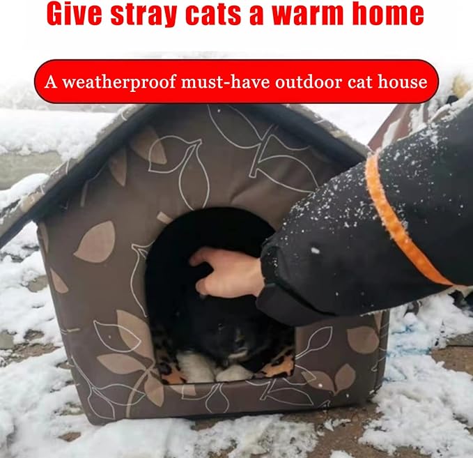 Outdoor Cat House, Cat Houses for Outdoor Cats, Weatherproof Warm and Insulated Cat House with Transparent Curtain Pet House, Stray Cats Shelter (Shabby Chic, Small-Houses)
