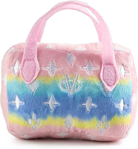 Haute Diggity Dog Pink Ombre Chewy Vuiton Handbag, Plush Designer Dog Toys with Interactive Squeaker, Stimulating Pet Enrichment, Machine-Washable & Safe Materials for All Breeds, Size Small