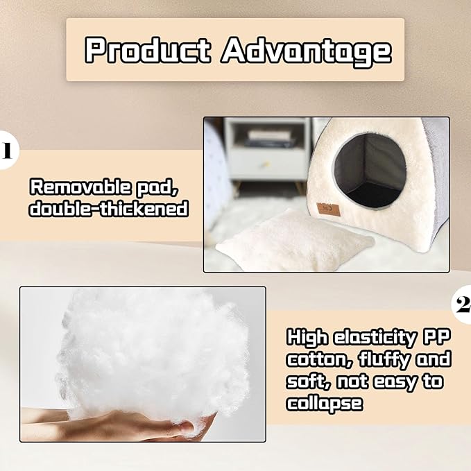 kathson Rabbit Bed Warm Hideout Bunny Cave Beds House Cozy Guinea Pig Hideouts with Foldable Winter Sleeping Nest for Small Animals Cats Hamsters Chinchillas Ferrets (Creamy White)