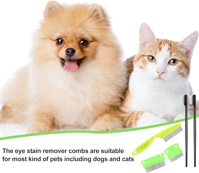 5 Pieces Dog Eye Combs Tear Stain Remover Combs Pet Grooming Comb for Small Dogs Gently Removing Eye Mucus and Crust (Green, Black)