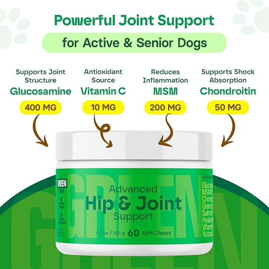 MedsMeHappy Hip & Joint Supplement for Dogs - Bacon Flavor Soft Chews - Mobility & Flexibility Support - MSM, Chondroitin, Glucosamine for Dogs - 60 Count, Dog Glucosamine for Small & Medium Breeds