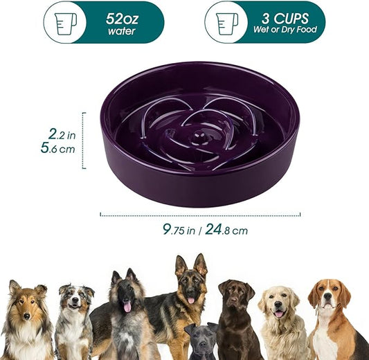 vancasso Slow Feeder Dog Bowl, 3 Cups Ceramic Slow Feeder for Large Breed, Puzzle Maze Dog Food Bowl for Fast Eater, Dark Purple