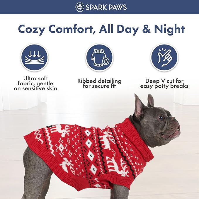 Spark Paws Christmas Dog Sweater – Ultra Soft Holiday Knit Sweater for Small, Medium & Large Dogs, Cute Pet Sweater for French Bulldogs & Big Dogs, Easy Potty V Cut Design Jacket - (Dasher Red,3XL)