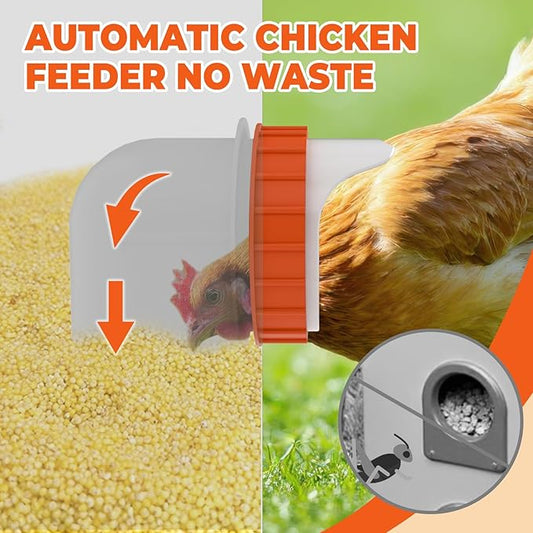JASDEGO 4 Ports Metal Chicken Feeder No Waste 25 Pounds Automatic Poultry Feeder with Latch & Handle for Chickens Bantams Pheasants Poultry Coop Rodent Proof