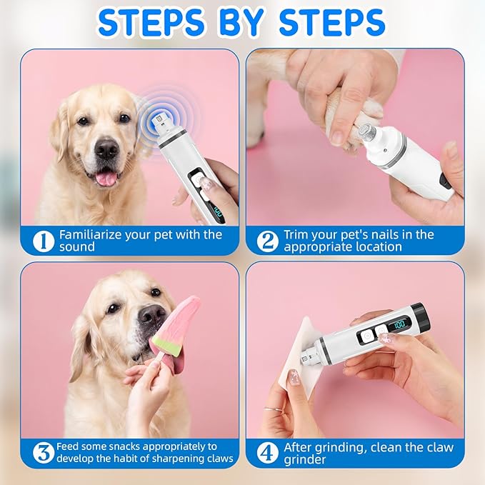 2025 Upgraded Silent Groom Pro Nail Grinder,2-Speed Dog Nail Trimmer with 2 Replacement Grinding Heads,Pet Paws Grooming Smoothing Tool for Cats and Dogs