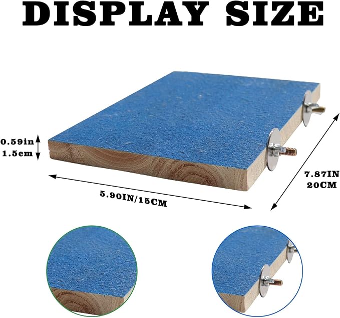 Dnoifne 7.9×5.9 Inches Large Bird Perch Stand Platform, Natural Wooden Bird Cage Accessories, Bird Stand Perch with Rough Quartz Sand Surface for Parrot, Parakeet, Budgies, Cockatiel, Rats