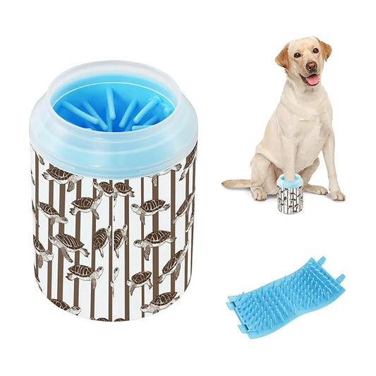 Dog Paw Cleaner Cups for Dogs Pets Foot Washer Paw Scrubber for Medium Small Cats Dogs Cleaning Cup Brown White Striped Sea Turtle
